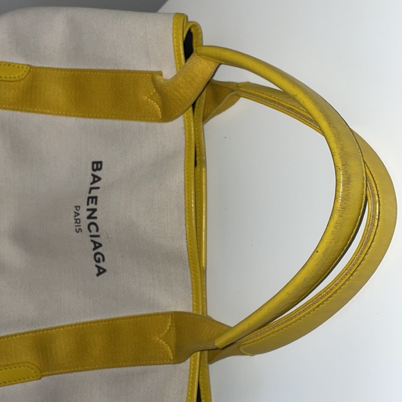 Authentic BALENCIAGA Caba S Hand Bag Canvas Leather White Yellow - Picture 16 of 16